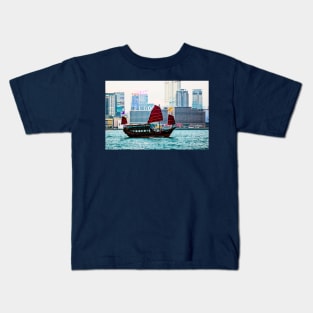 Hong Kong Batwing Junk Boat In Victoria Harbour Kids T-Shirt